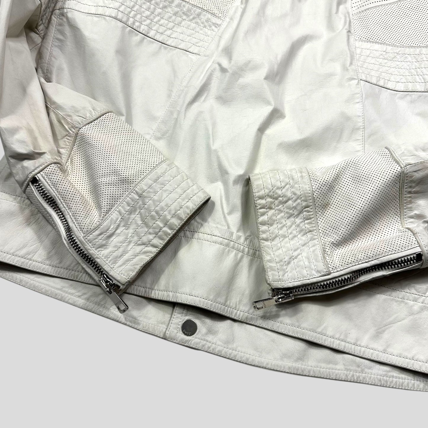Gucci 2010 Nappa Leather Café Racer Perforated Panelled Biker Jacket - IT54 (L) | Default Title, White