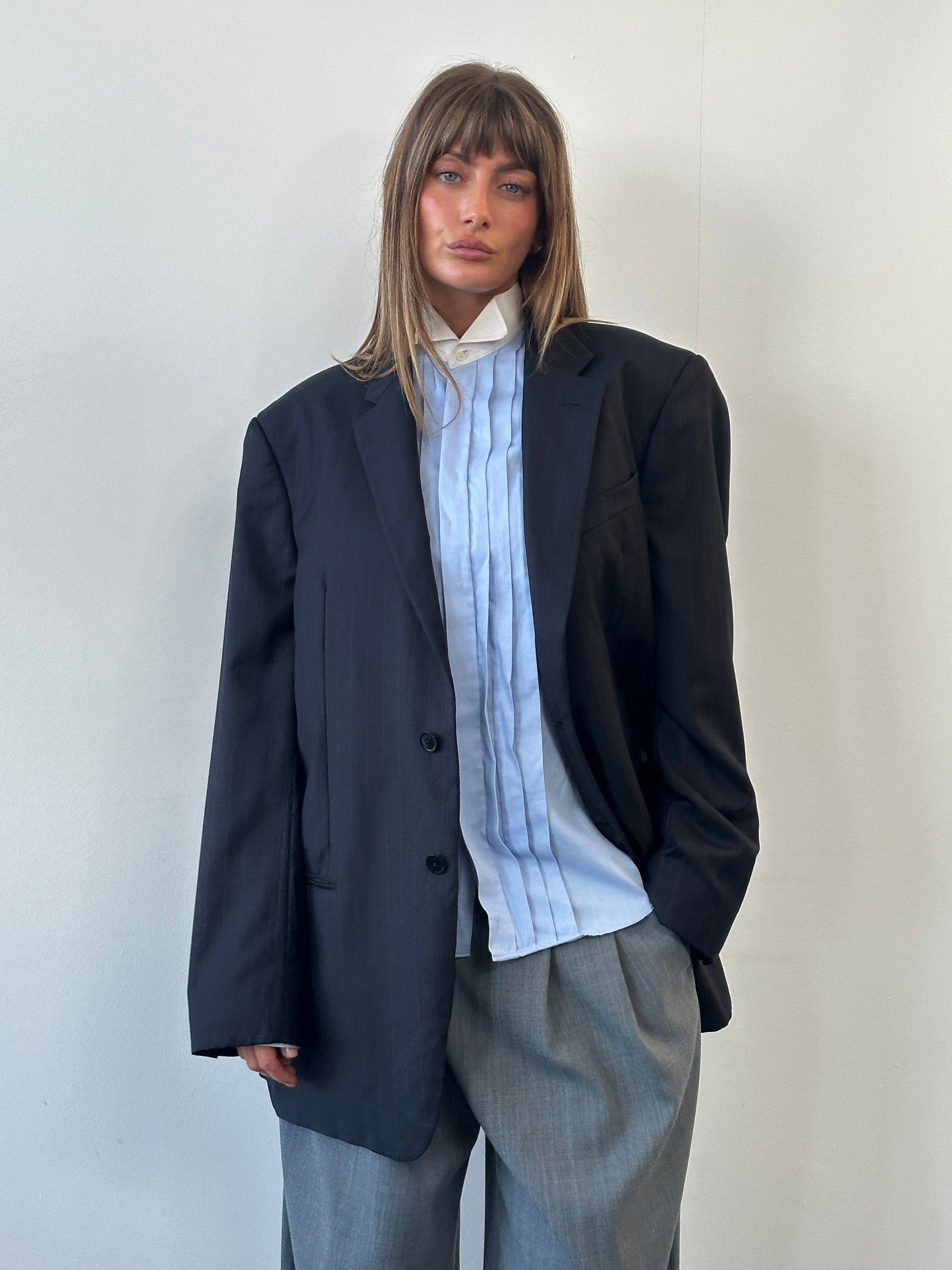 Armani Collezioni 2000s Pure Wool Stripe Single Breasted Blazer - 44L/XXL