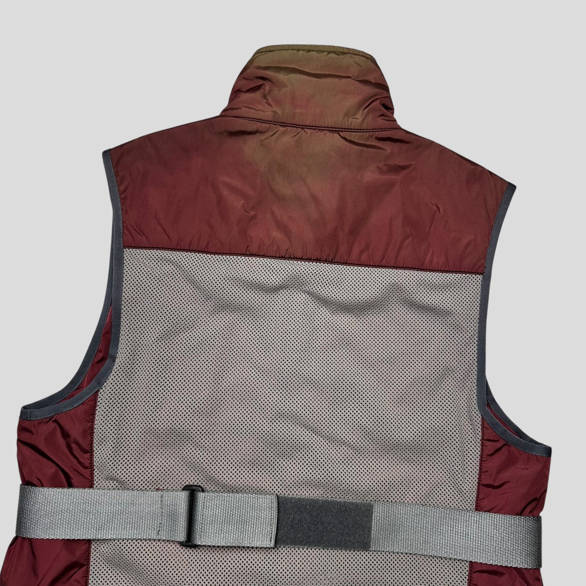 Prada Sport 1999 Nylon Bondage Mesh Padded Gilet - IT48 (S/M) | Small, Burgundy