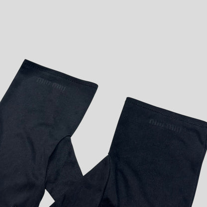 Miu Miu Microfibre Black Embossed Logo Gloves - M | O/S, Black