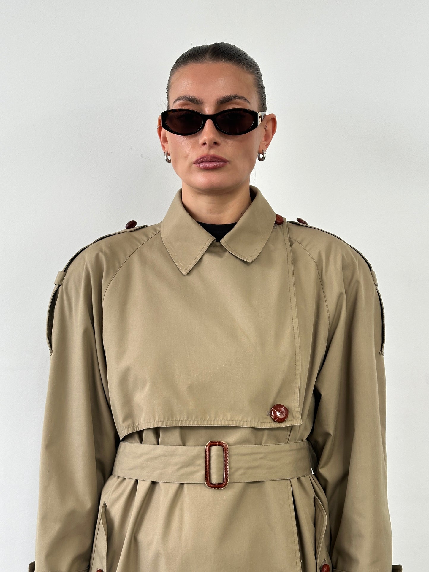 Vintage 1980s Nova Check Belted Trench Coat - M