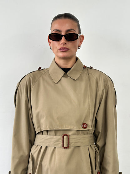 Vintage 1980s Nova Check Belted Trench Coat - M