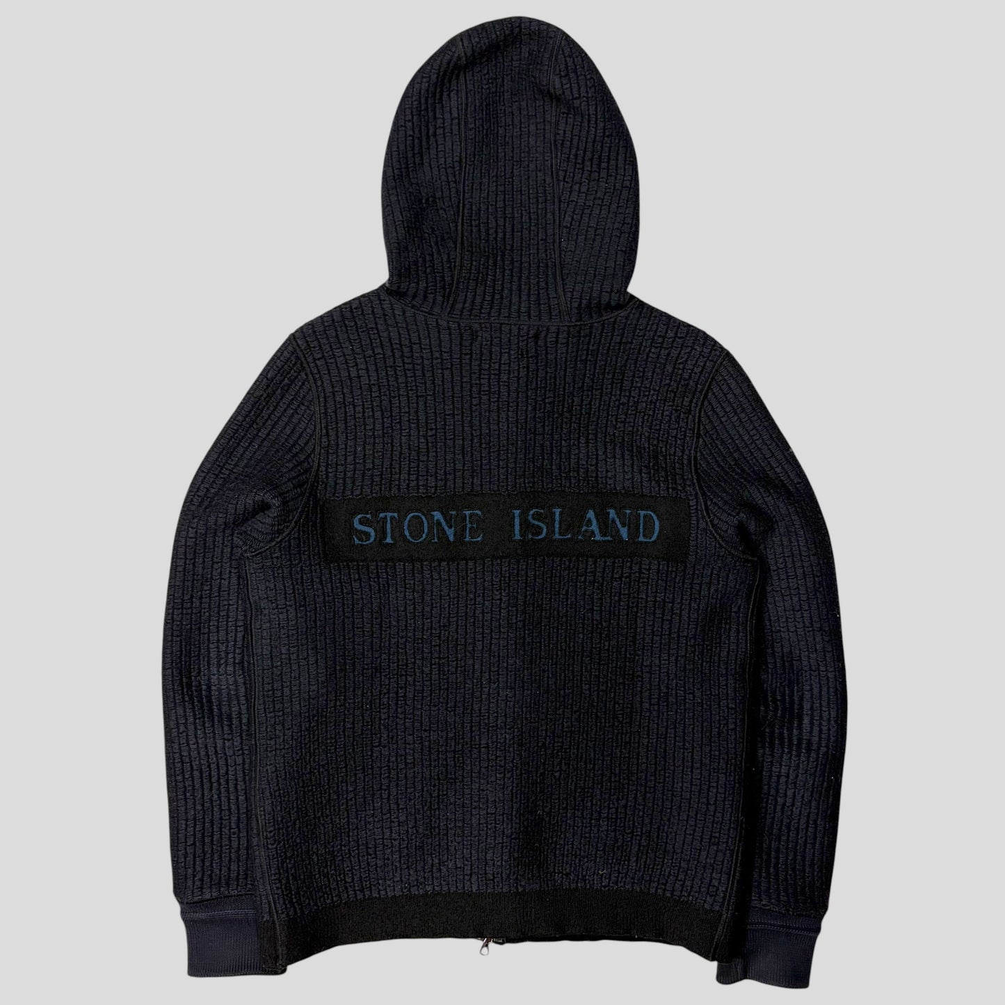 Stone Island AW04 Heavy Ribbed Knit Spellout Hoodie Jacket - M | Default Title, Navy