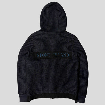 Stone Island AW04 Heavy Ribbed Knit Spellout Hoodie Jacket - M | Default Title, Navy