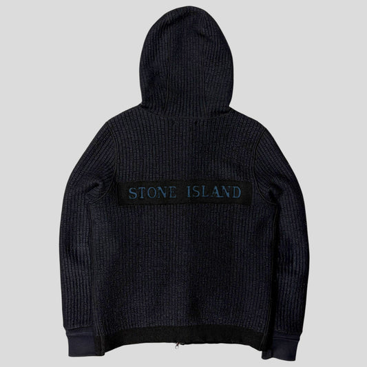 Stone Island AW04 Heavy Ribbed Knit Spellout Hoodie Jacket - M | Default Title, Navy