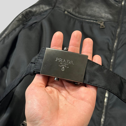 Prada Milano 2011 Gabardine Nylon Leather Jacket + Belt - M | Default Title, Black