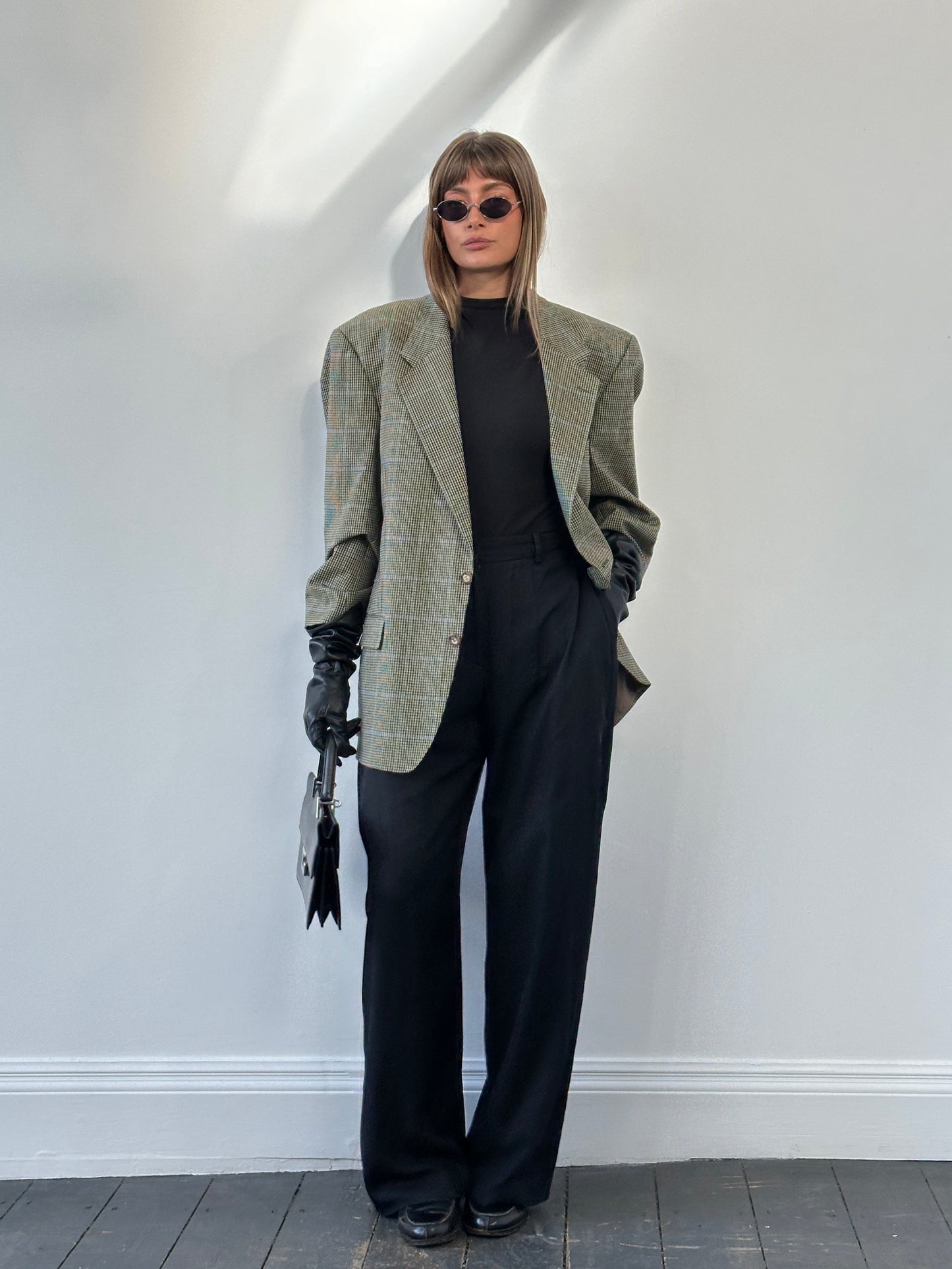 Yves Saint Laurent Pour Homme 1990s Wool Single Breasted Check Blazer - 44R/XL