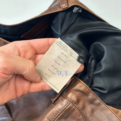 Prada Milano 00’s Embossed Logo Leather Biker Trousers - IT48 | Default Title, Brown