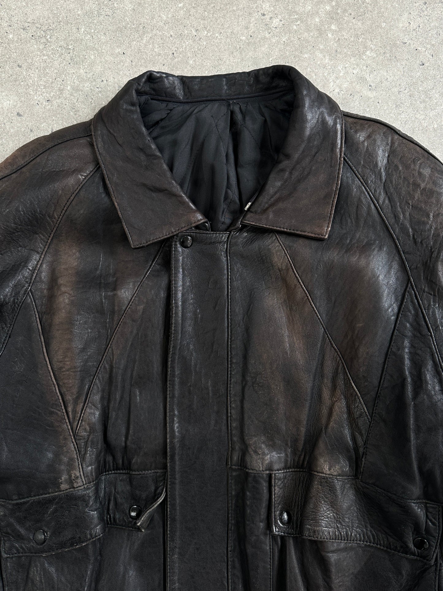 Vintage 1980s Aged Leather Bomber Jacket - XL