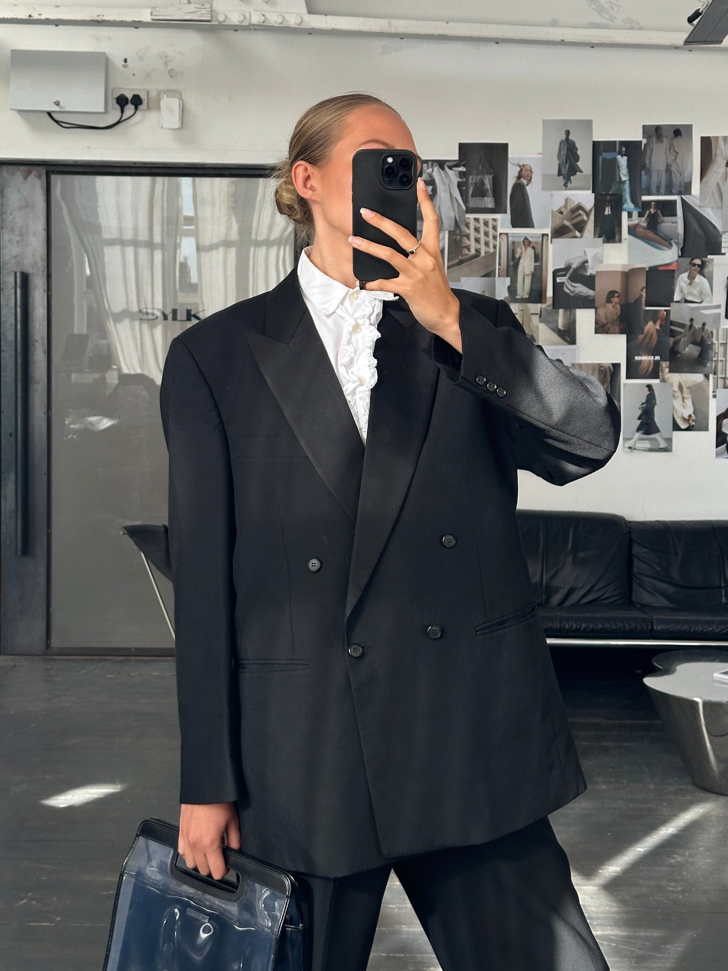 British Vintage 1980s Pure Wool Tuxedo Double Breasted Blazer - 44R/XL