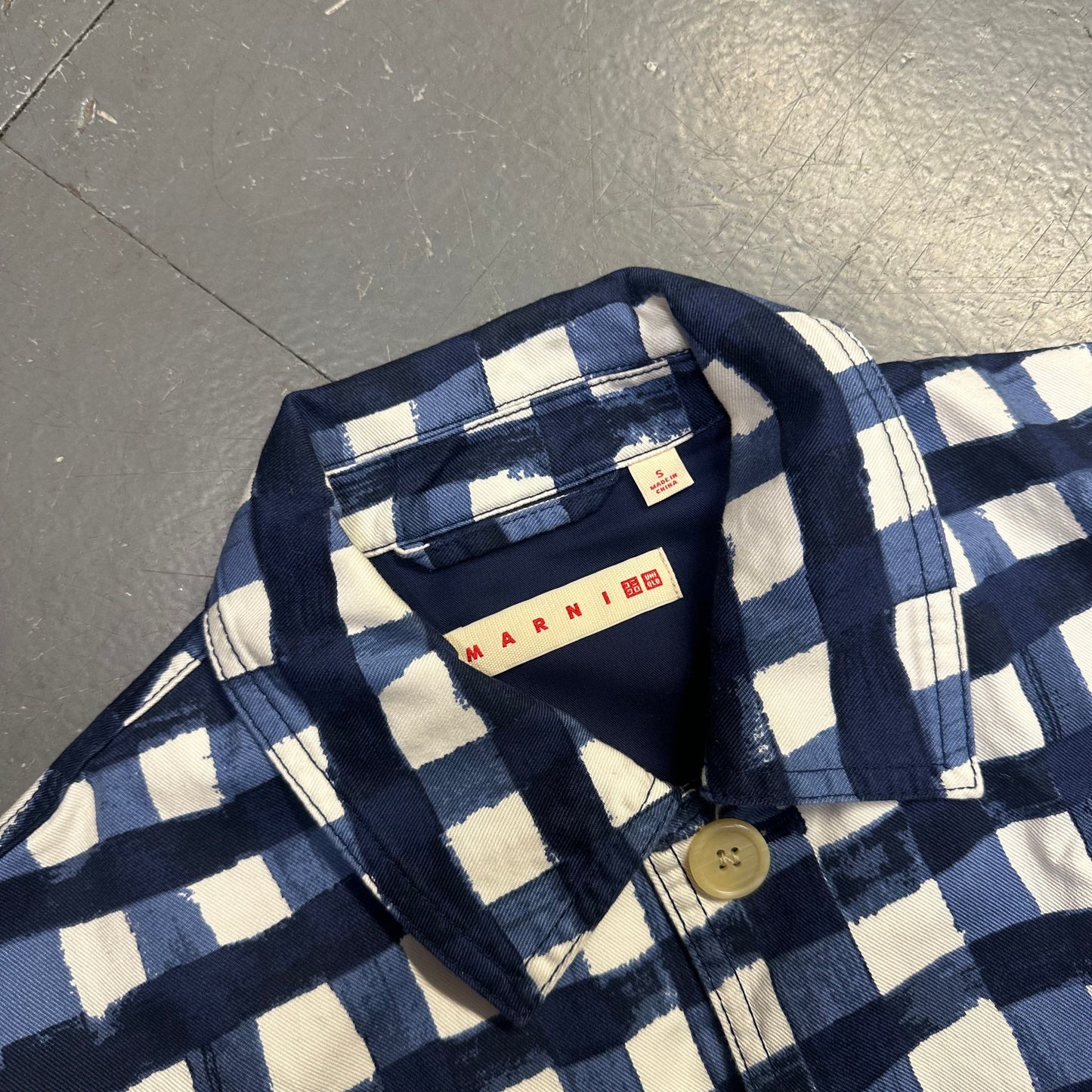 Uniqlo X Marni Collared Check Jacket In Blue & White ( S )