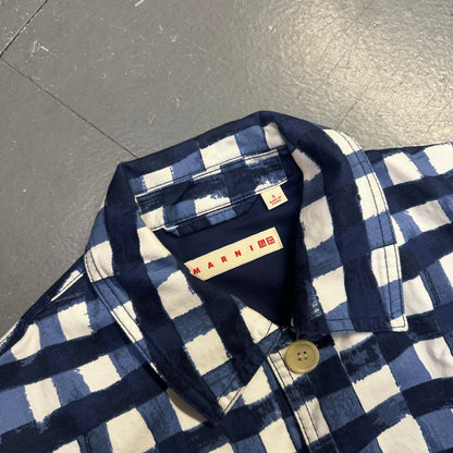 Uniqlo X Marni Collared Check Jacket In Blue & White ( S )