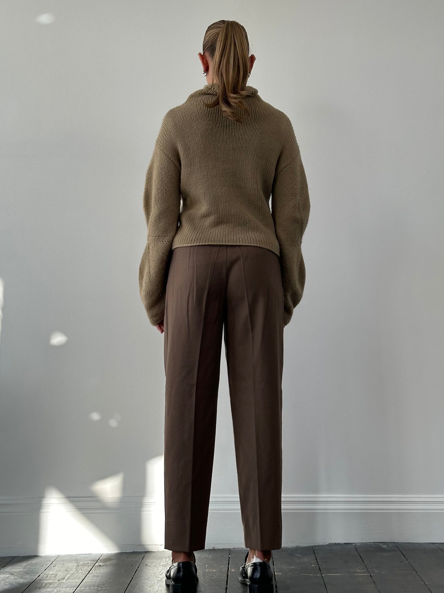 Italian Vintage Brushed Pure Wool Tapered Leg Trousers - W27