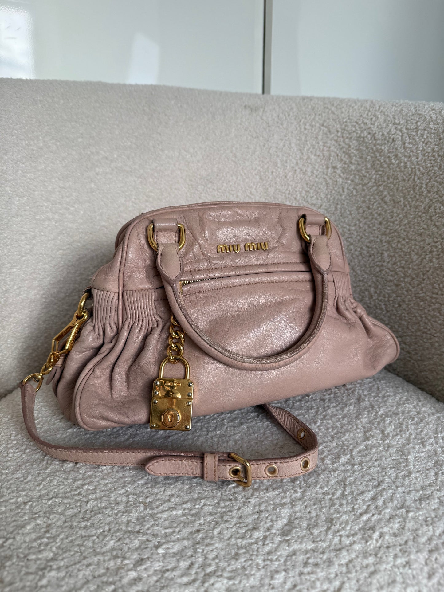 2010s Miu Miu Vitello Shine 2Way Charm Handbag | O/S, Gold