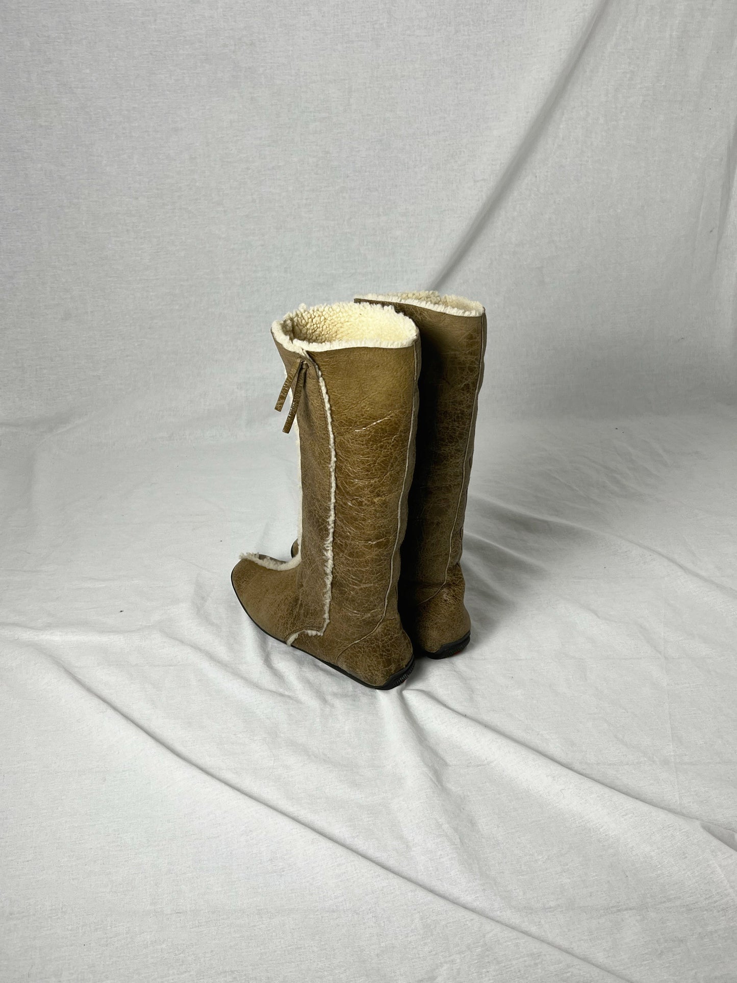 PRADA SHEARLING MID CALF BOOT | Default Title, Brown