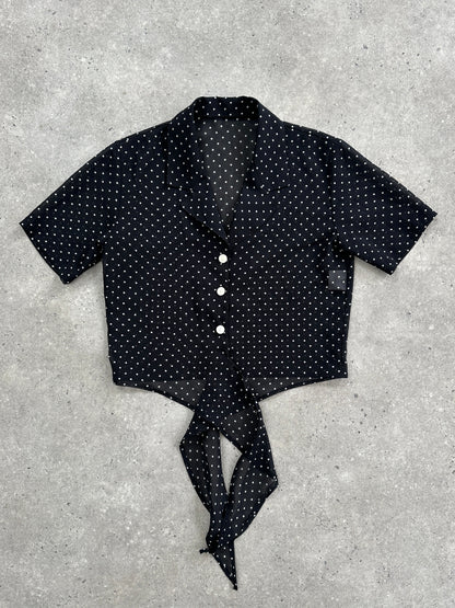 Italian Vintage 2000s Polkadot Sheer Tie Top - S
