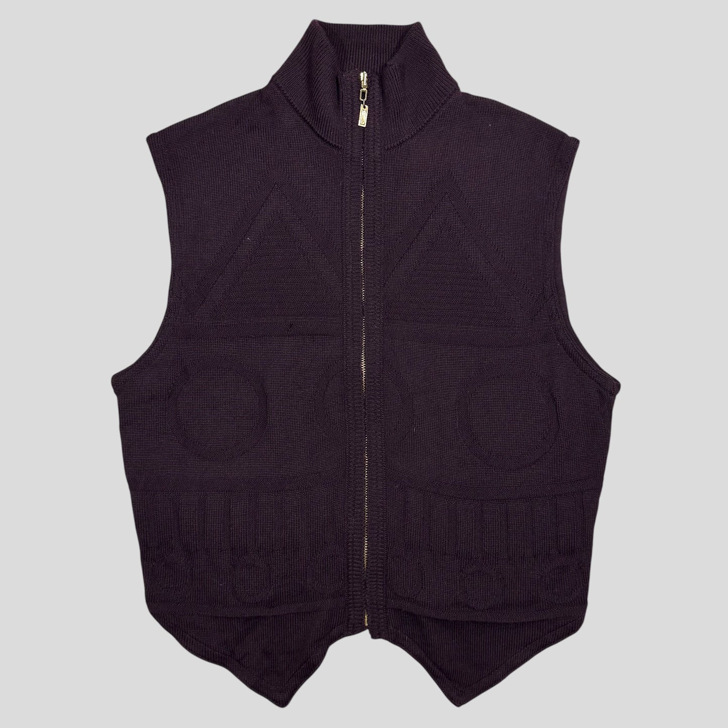Gianni Versace 80’s Wool Geometric Pattern Cardigan Vest - S/M