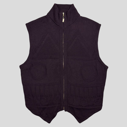 Gianni Versace 80’s Wool Geometric Pattern Cardigan Vest - S/M | Purple