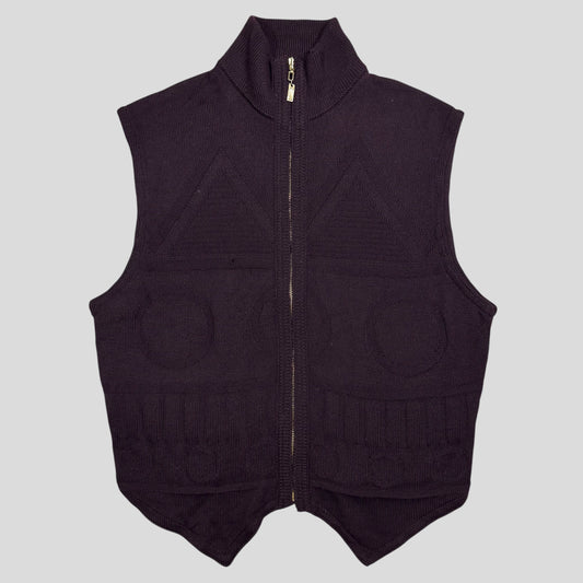 Gianni Versace 80’s Wool Geometric Pattern Cardigan Vest - S/M | Small, Dark Purple