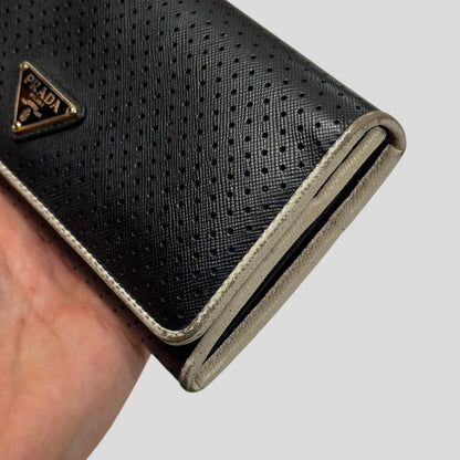 Prada Milano 00’s Perforated Saffiano Leather Flap Continental Wallet