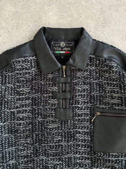 Vintage 1990s Textured Knitted Polo Jumper - L/XL