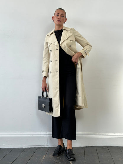Vintage 1980s Cotton Double Breasted Belted Trench Coat - XS