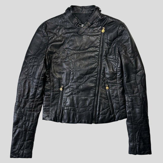 Gianni Versace 1997 Leather Puzzle Camo Biker Jacket - S | Default Title, Multicoloured