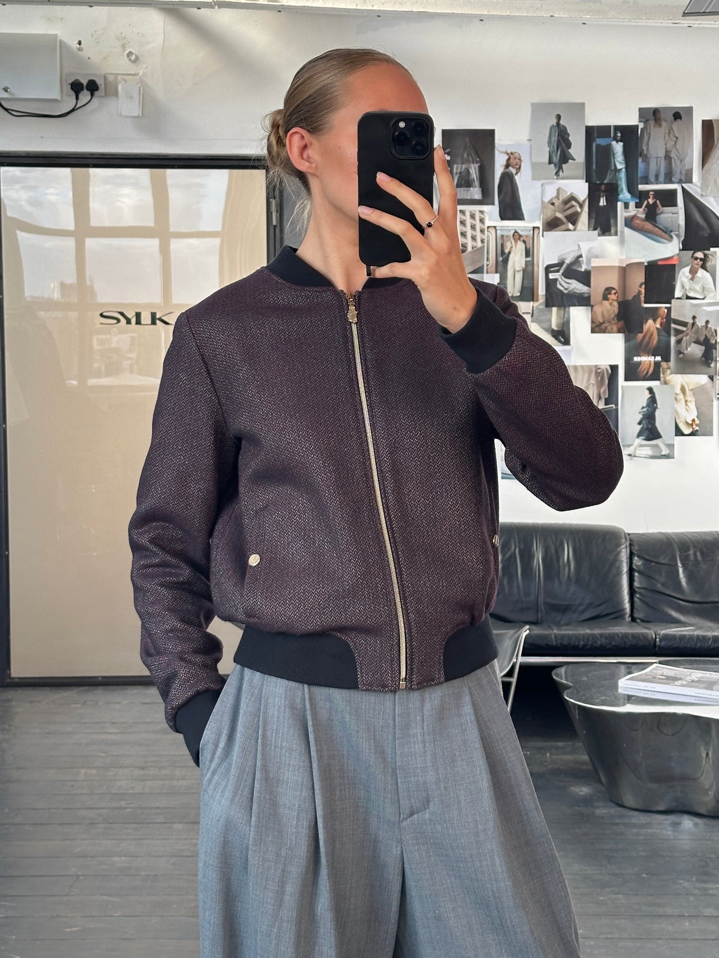 Versace Jeans 2000s Wool Herringbone Bomber Jacket - S/M