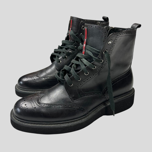Prada Brogue Detailed Leather Combat Boots - UK7.5/8