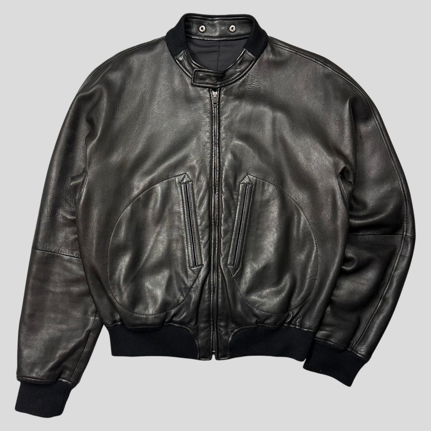 Gucci by Tom Ford FW03 Leather + Silk Pleated Padded Flight Jacket - IT50 (M/L) | Default Title, Black