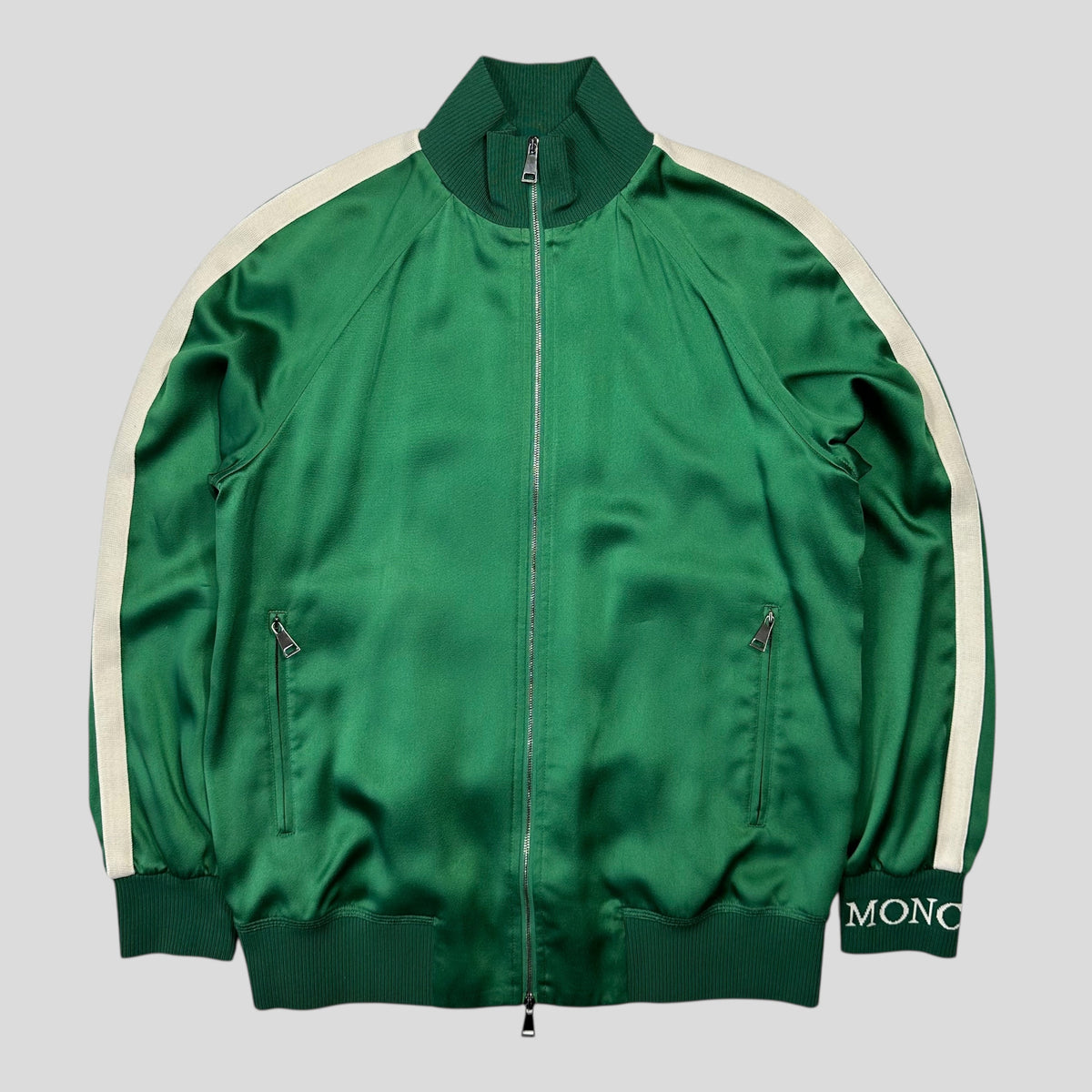 Moncler 2018 Satin Polyester Striped Track Jacket - 42 (M/L) | Medium, Green