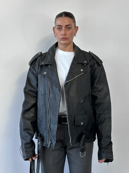 Vintage Leather Biker Jacket - XL