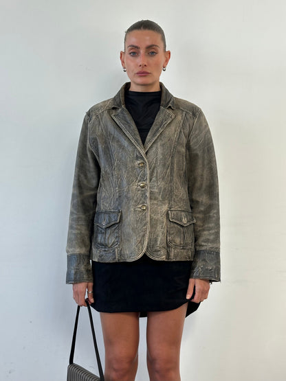 Vintage Aged Leather Blazer Jacket - M