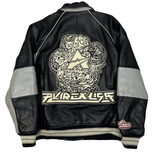 Avirex Spellout Dragon Leather Jacket In Black & Grey ( M ) - Known Source