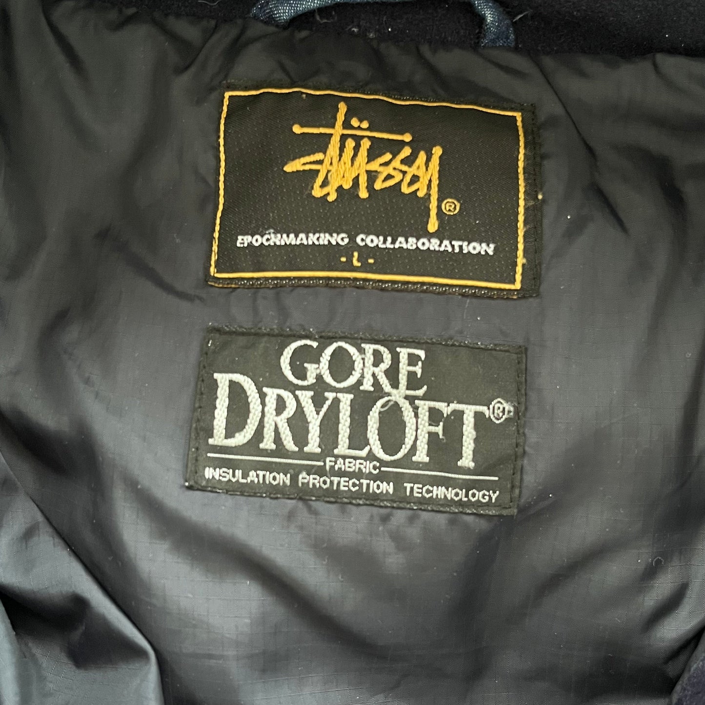 2003 stüssy gore-dryloft denim puffer | Blue, Red