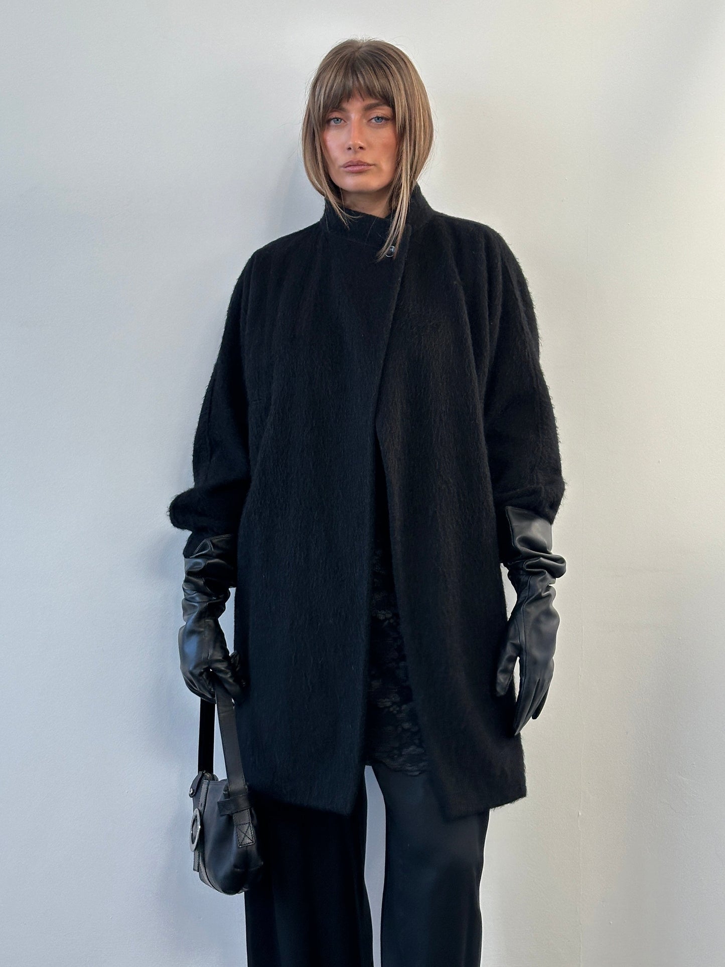 Vintage 1990s Wool Mohair High Neck Coat - M