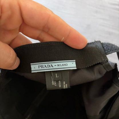 Prada Milano 2017 Saffiano Leather Race Logo Nylon Cap - M/L | O/S, Black