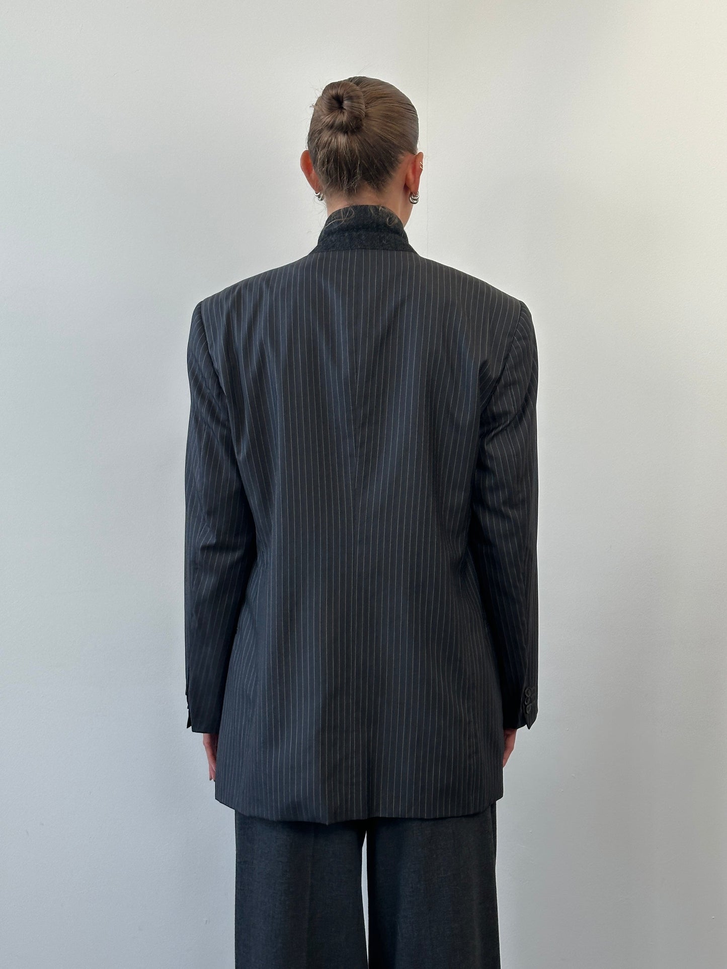 Armani Collezioni 1990s Wool Silk Pinstripe Single Breasted Blazer - 42R/XL