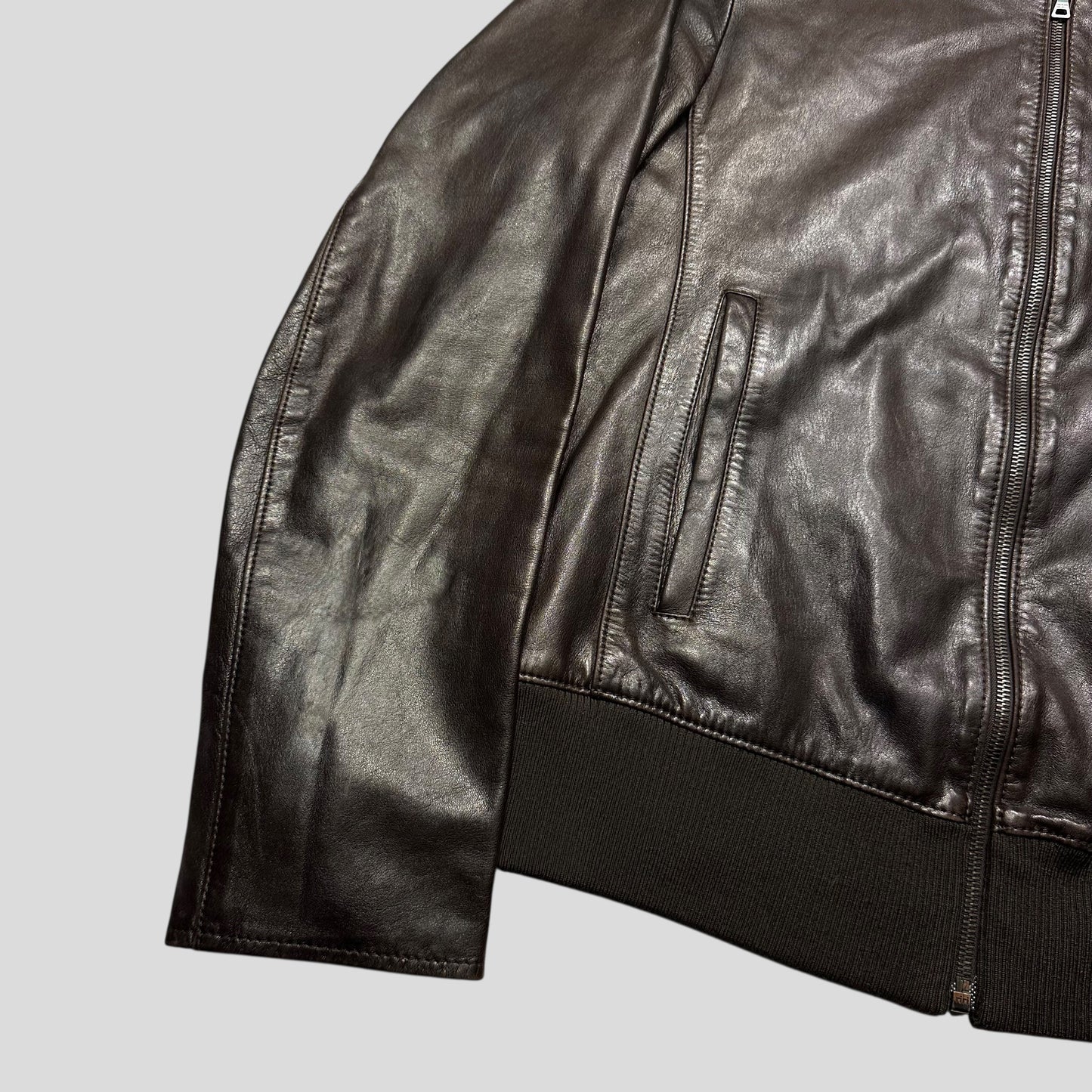 Prada SS00 Iridescent Lined Ebony Leather Biker Jacket - M