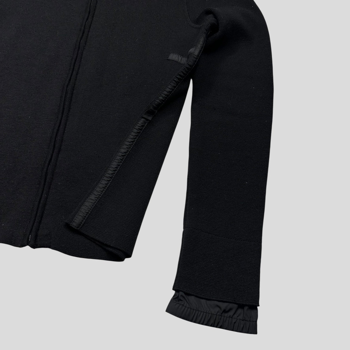 Prada Sport AW00 Ninja Hood Nylon Panel Tech Knit Cardigan - XS/S | Small, Black