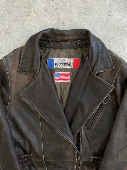 Vintage 1990s Aged Aviator Leather Jacket - M
