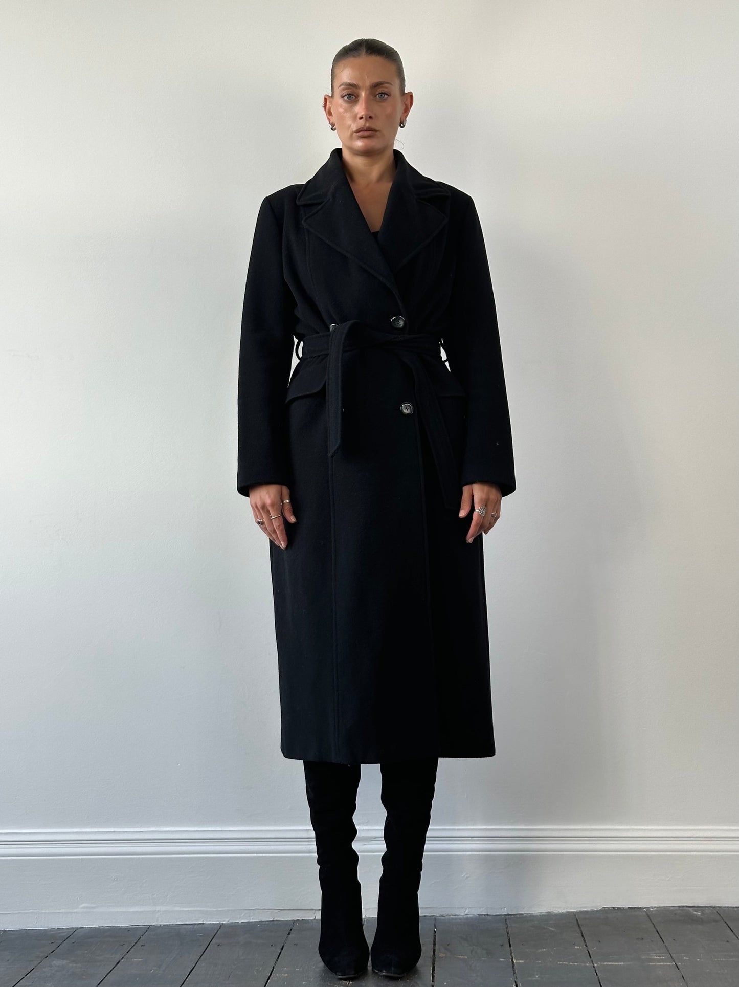 Vintage Wool Belted Removable Faux Fur Collar Coat - M/L