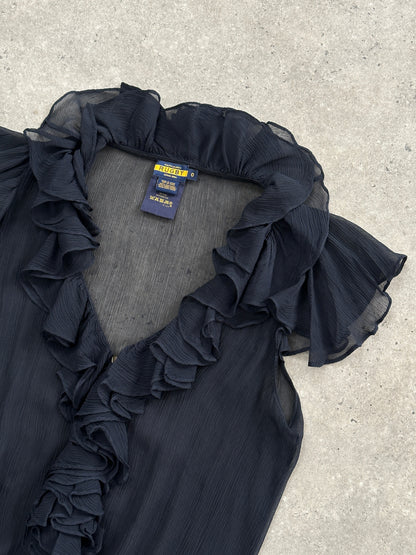 Ralph Lauren 2000s Pure Silk Sheer Ruffle Top - M