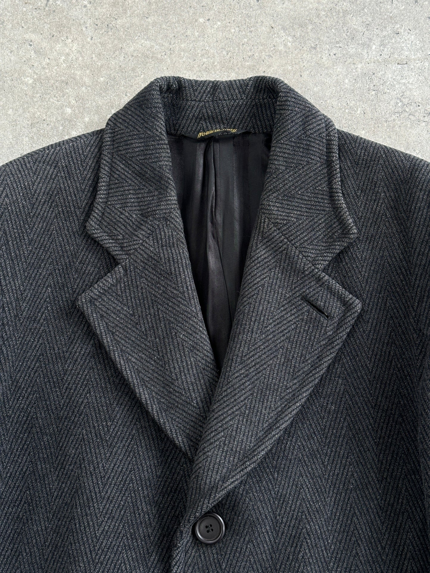 Italian Vintage 1980s Wool Cashmere Herringbone Coat - XL