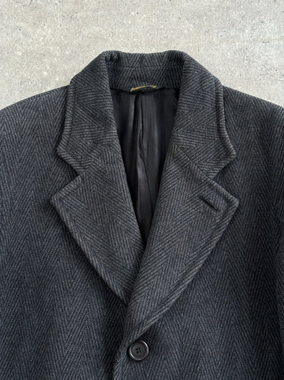 Italian Vintage 1980s Wool Cashmere Herringbone Coat - XL