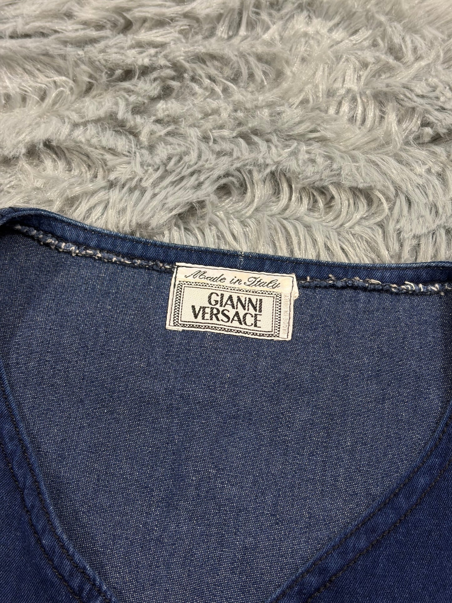 Gianni Versace 1992 Medusa Studded Indigo Denim Vest - IT50 | O/S, Gold