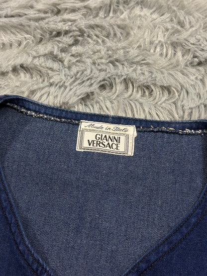 Gianni Versace 1992 Medusa Studded Indigo Denim Vest - IT50 | O/S, Gold
