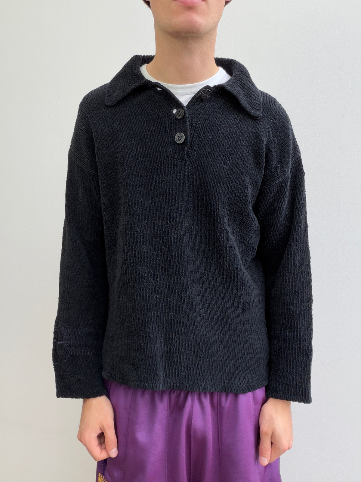 Stone Island SS97 Chenille Knit Button-Collar Jumper | Small, Black