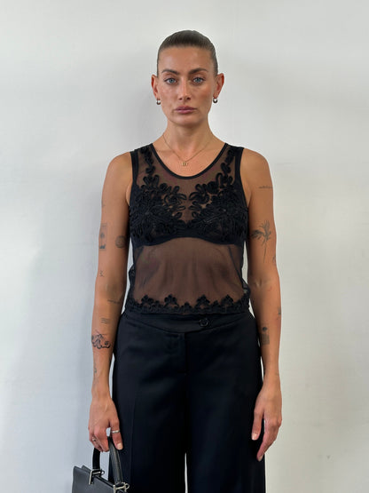 Armani Jeans Sheer Appliqué Vest Top - S