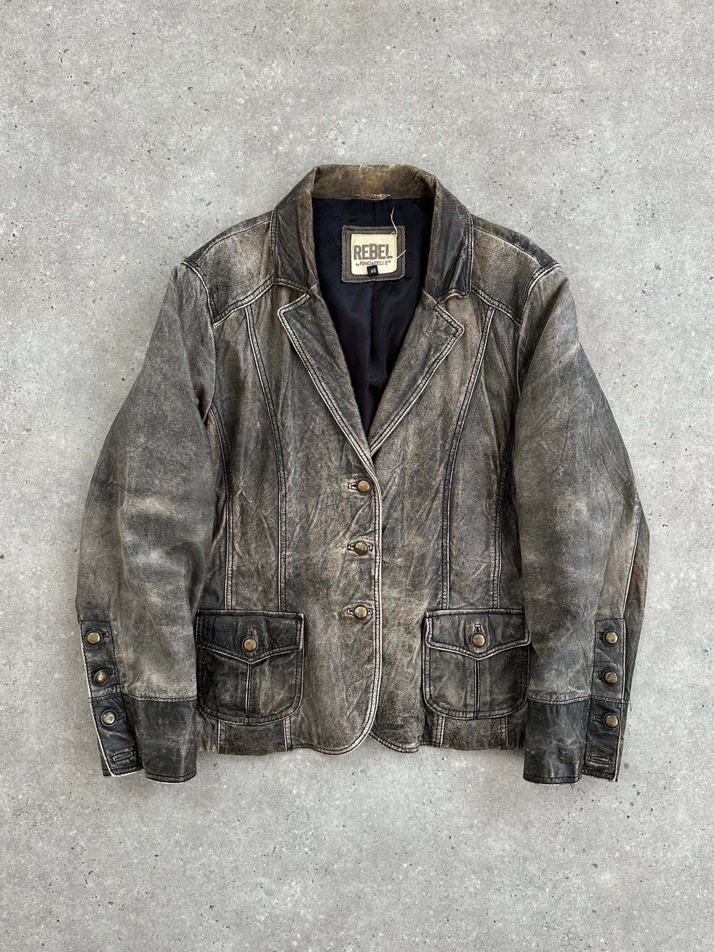 Vintage Aged Leather Blazer Jacket - M